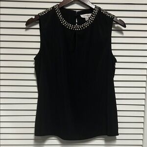 Calvin Klein Sleeveless Black Top with Studded Silver/Gold Neckline